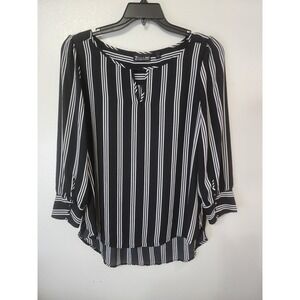 7th Avenue Design Studio Striped Blouse Keyhole Neckline Career Top L